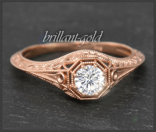 Jugendstil Design Diamant Ring mit 0,41ct, 585 Rotgold